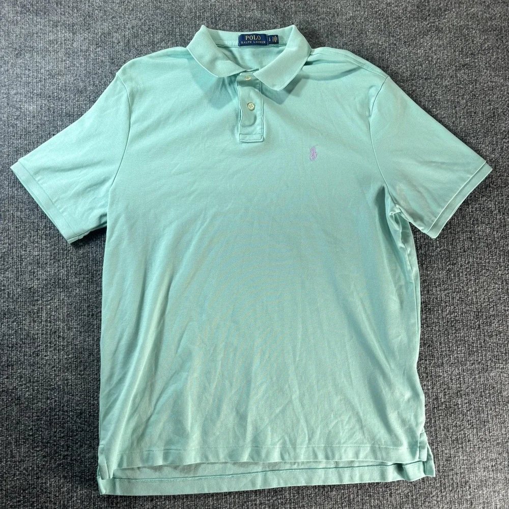 Polo Ralph‎ Lauren Polo Shirt Mens Large Green Purple Pony Logo Golf Knit Casual